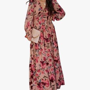 BLENCOT Floral Long Sleeve Evening Cocktail Party Maxi Wedding Dress Amazon